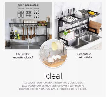 Foto 6 | Escurridor De Trastes Platos Fregadero Organizador Cocina Color Negro