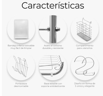 Foto 3 | Escurridor De Cubiertos De Cocina Trastes Cromado Moderno