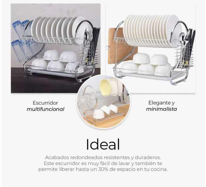 Foto 4 | Escurridor De Cubiertos De Cocina Trastes Cromado Moderno