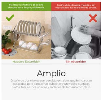Foto 5 | Escurridor De Cubiertos De Cocina Trastes Cromado Moderno