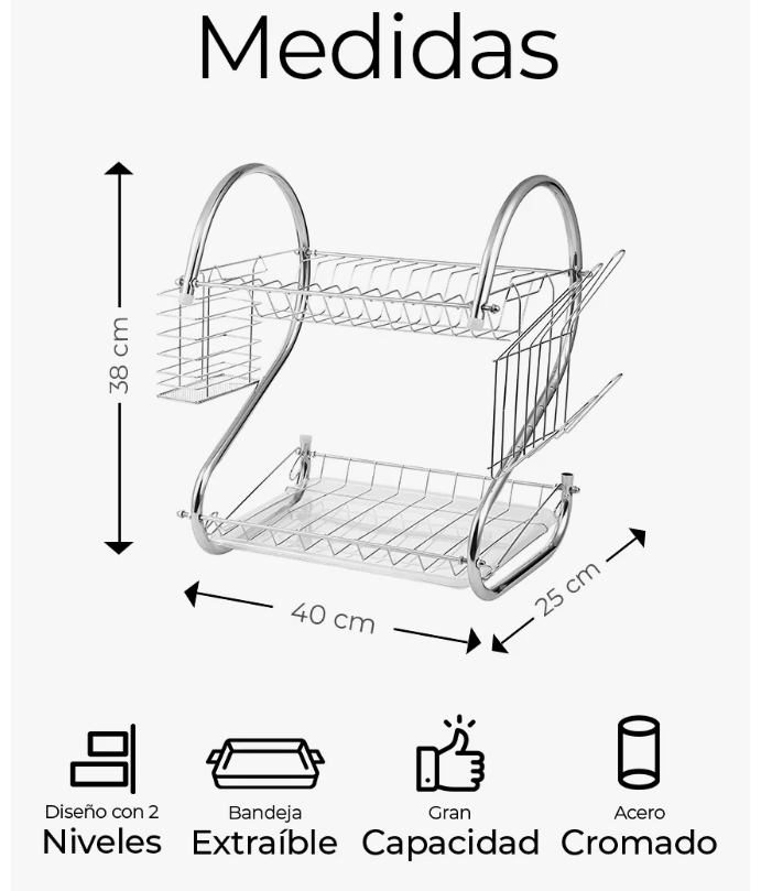 Foto 6 | Escurridor De Cubiertos De Cocina Trastes Cromado Moderno