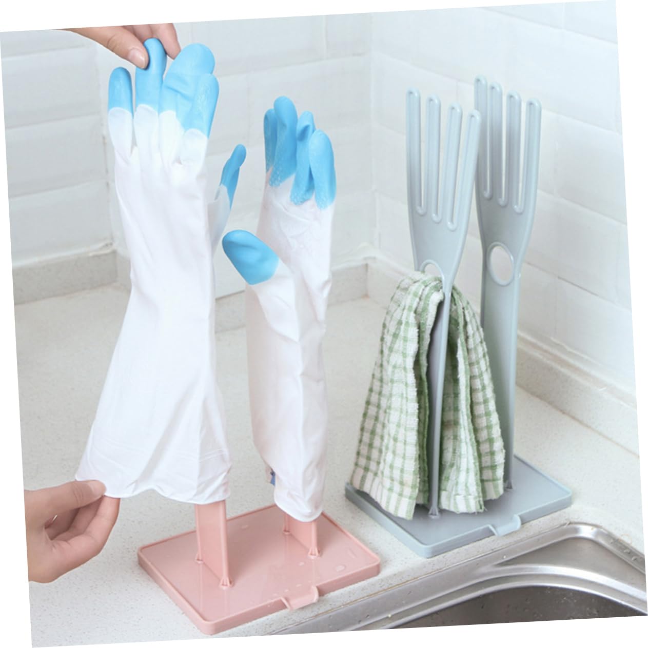 Foto 2 | Escurridor Para Guardar Guantes De Goma Y Paños De Cocina, Color Rosa - Venta Internacional.