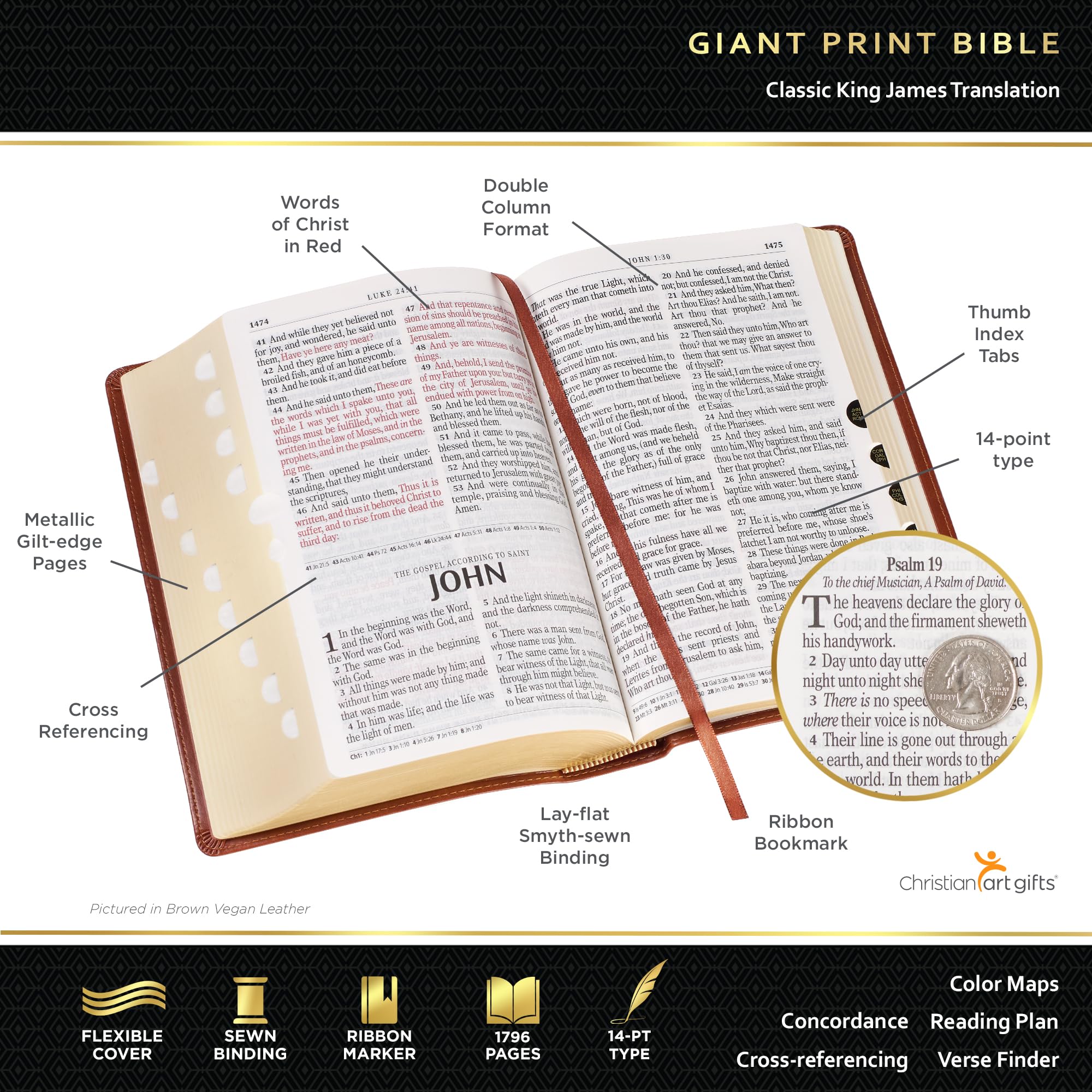 Foto 2 | Bible Christian Art Gifts Kjv Con Estampado Gigante De Piel Sintética Estándar - Venta Internacional.