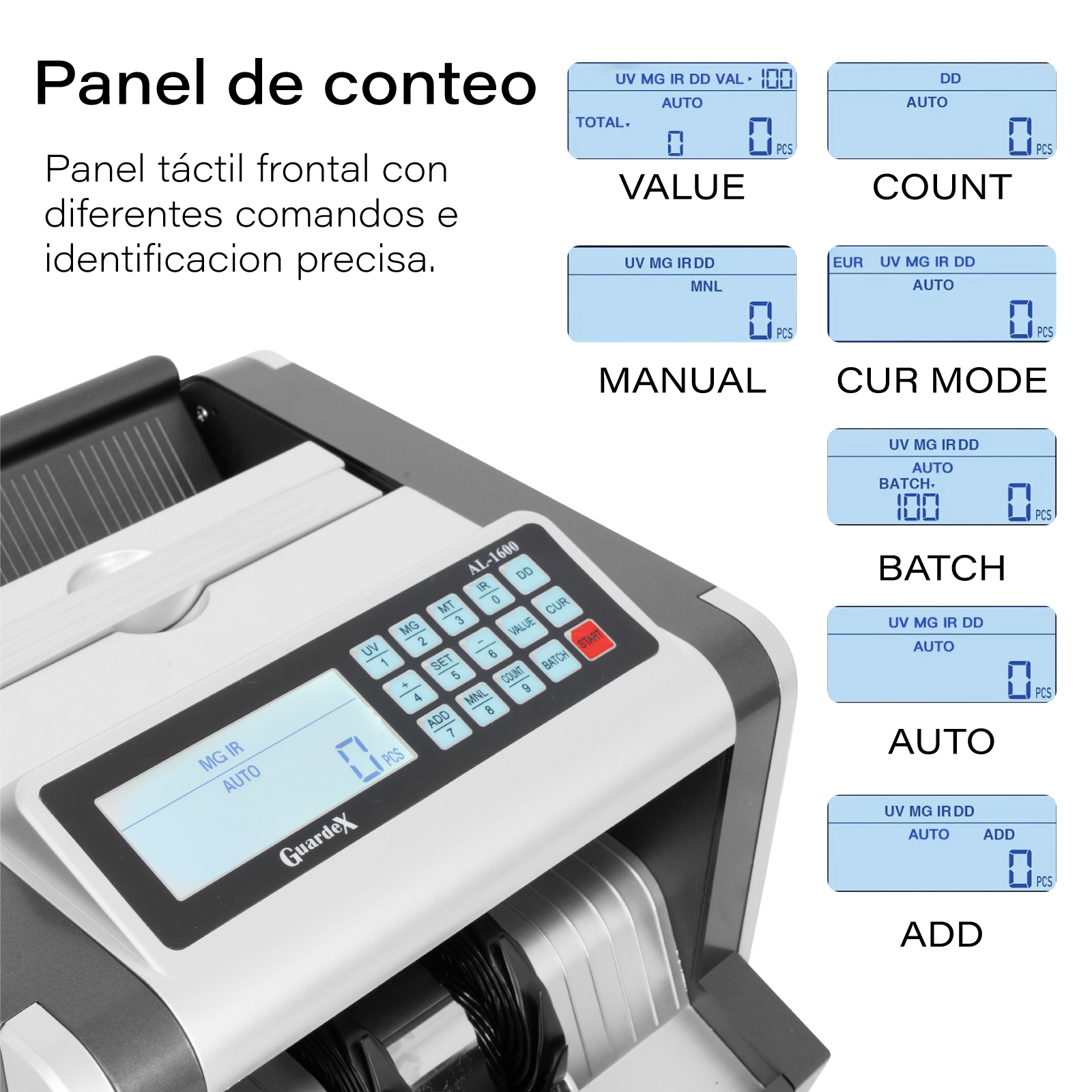 Foto 3 pulgar | Contadora de Billetes Guardex AL-1600 color Plata con 3 Funciones