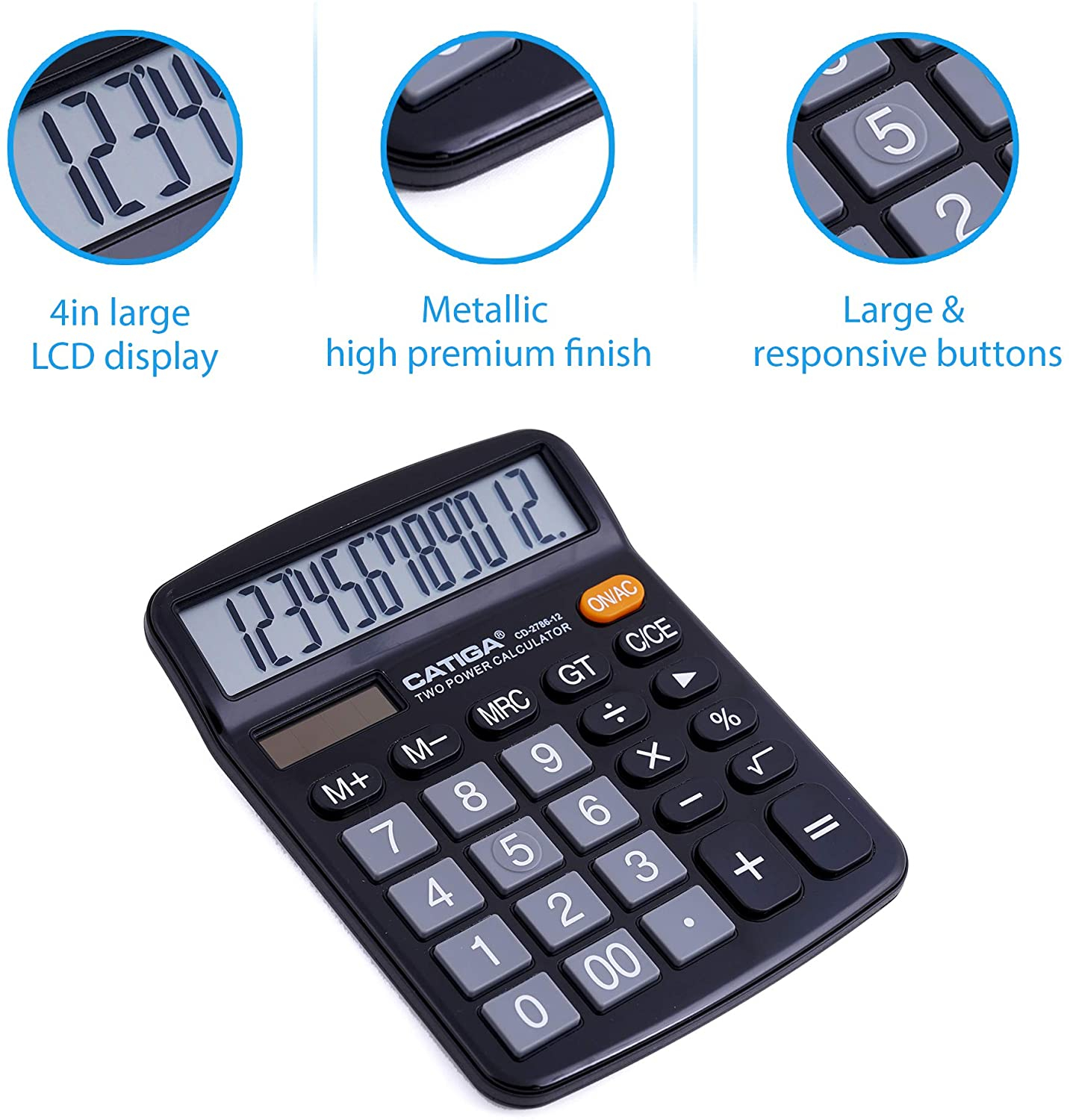 Foto 3 pulgar | Venta Internacional - Calculadora de Escritorio 12 Dígitos CATIGA Pantalla LCD Botones Sensibles Poder Dual Solar/Bat