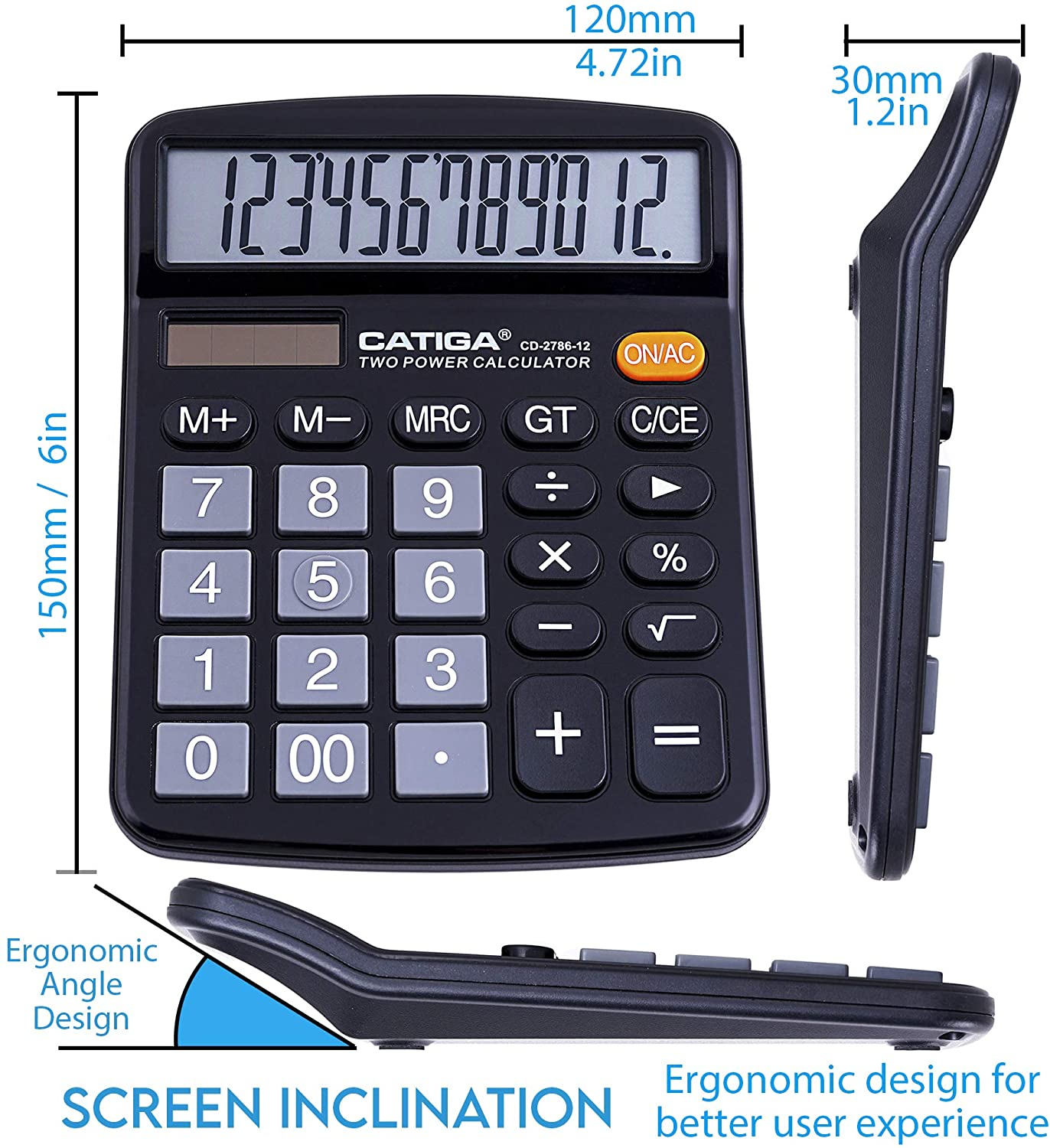 Foto 3 | Venta Internacional - Calculadora de Escritorio 12 Dígitos CATIGA Pantalla LCD Botones Sensibles Poder Dual Solar/Bat