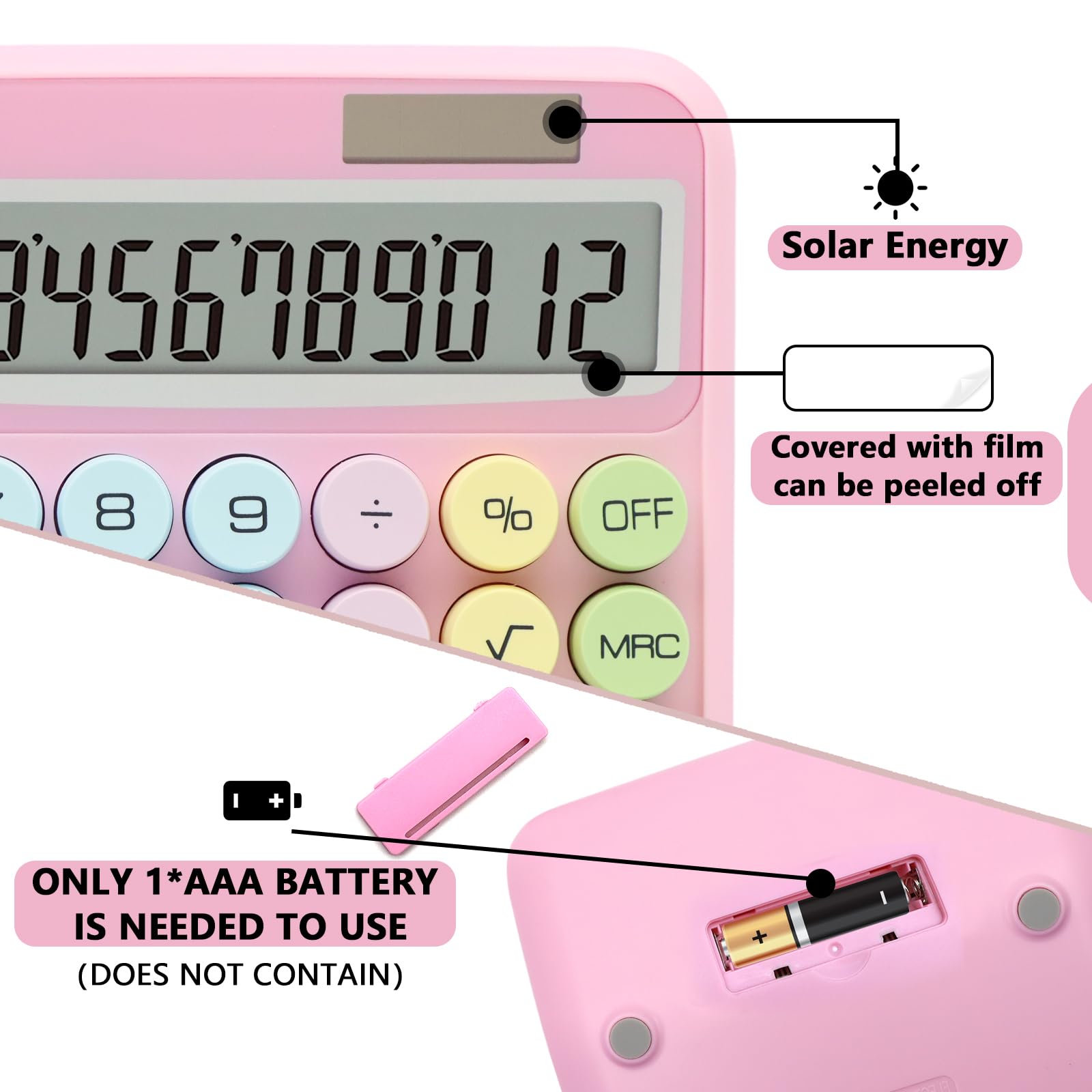 Foto 3 pulgar | Calculadora Upiho Rosa de 12 Dígitos con Pantalla LCD Grande y Botones - Venta Internacional