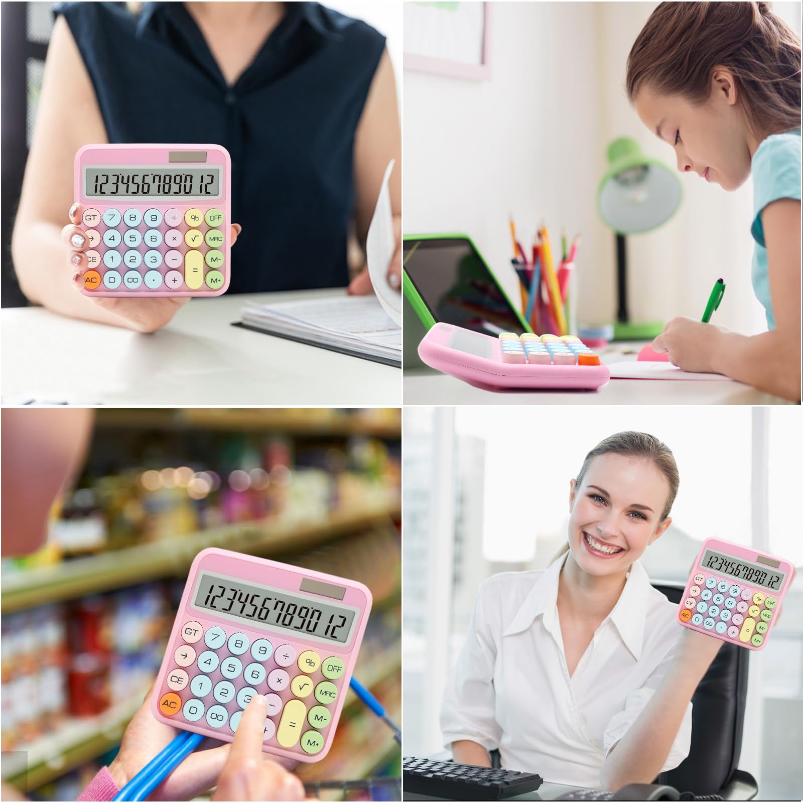 Foto 7 | Calculadora Upiho Rosa de 12 Dígitos con Pantalla LCD Grande y Botones - Venta Internacional