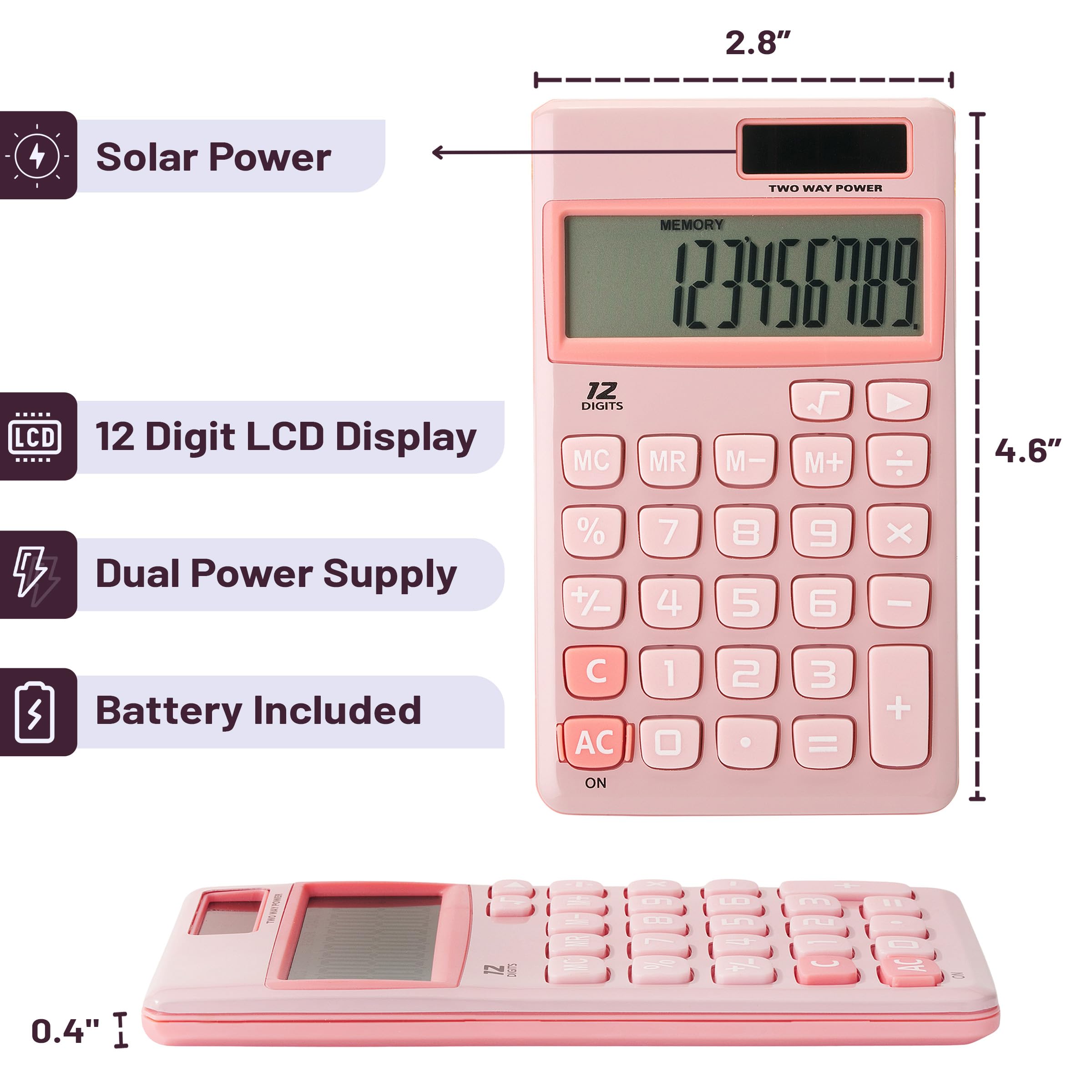 Foto 2 | Calculadora Mr. Pen, Función Estándar, 12 Dígitos, Color Rosa Claro - Venta Internacional.