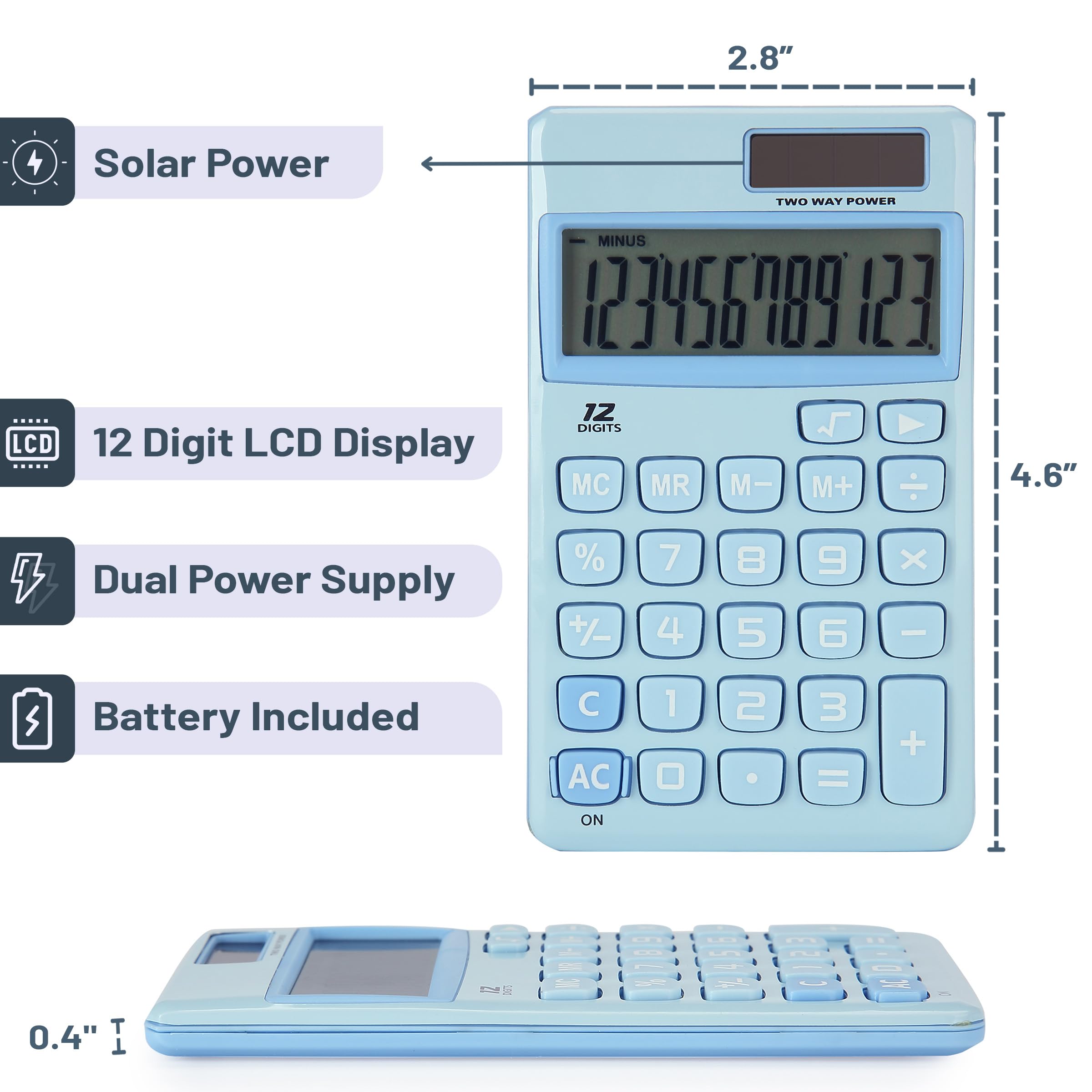 Foto 3 pulgar | Calculadora Mr. Pen, Función Estándar, 12 Dígitos, Azul Claro - Venta Internacional.