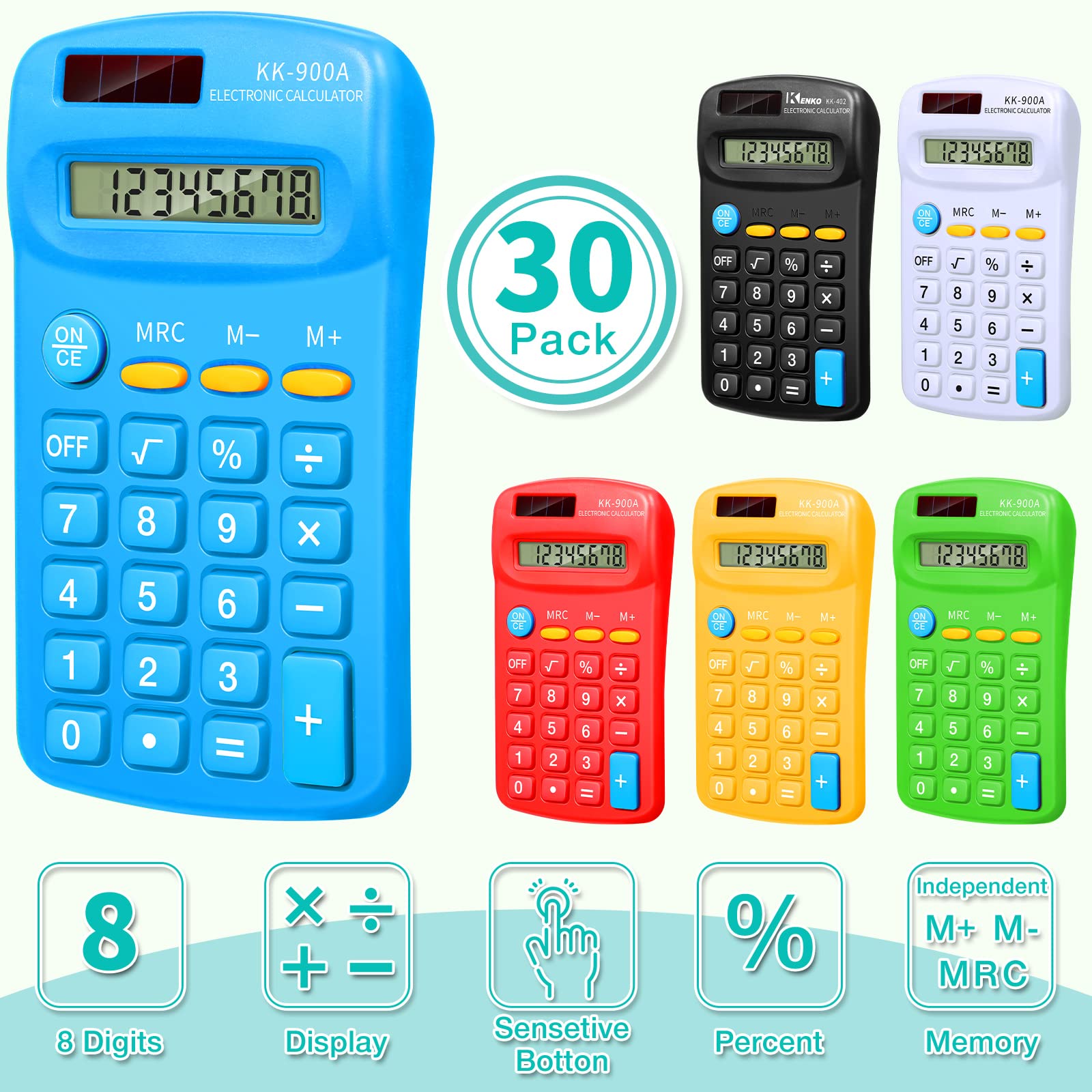 Foto 2 | Calculadora de Bolsillo Flutesan Pantalla LCD de 4 Funciones 30 Unidades - Venta Internacional