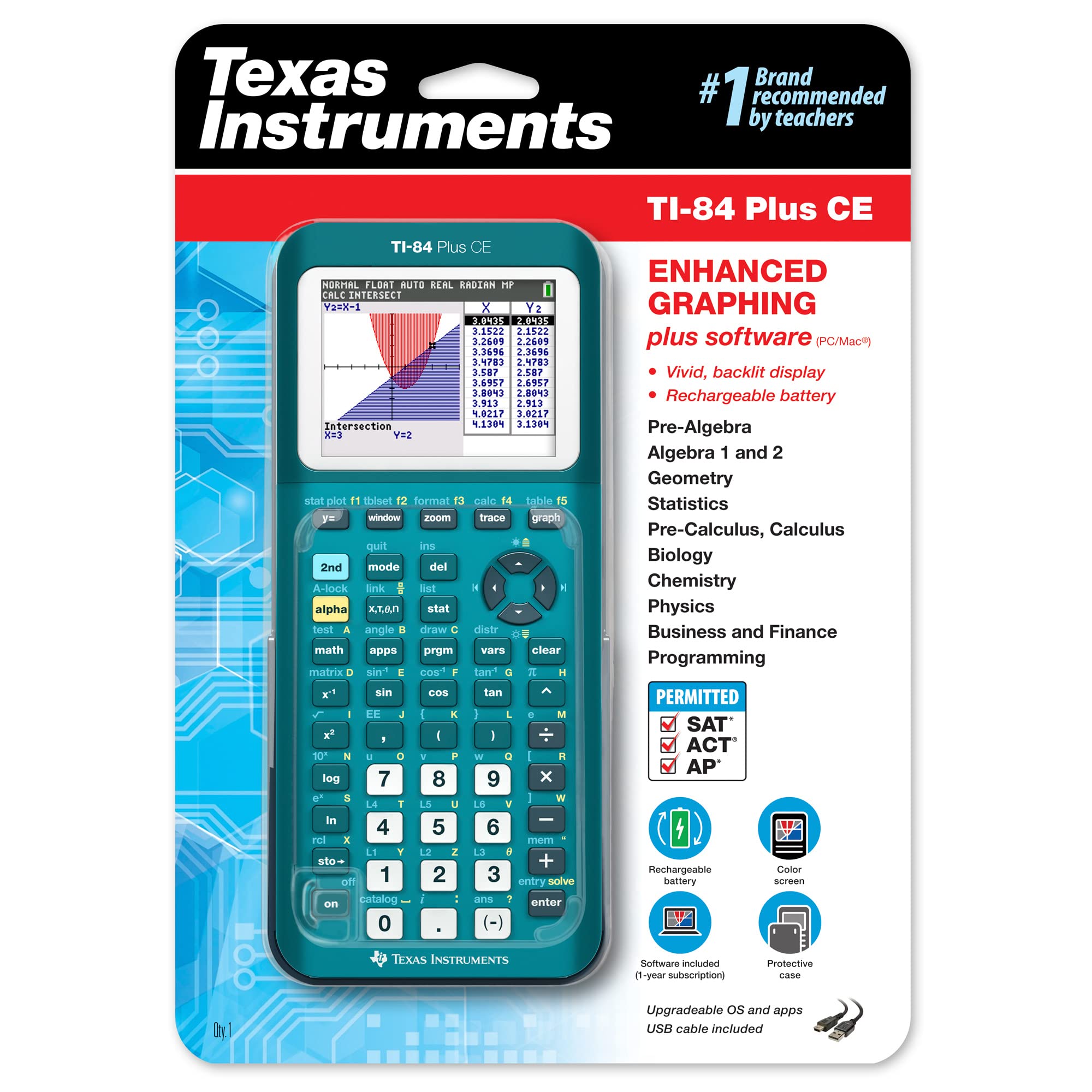 Foto 3 pulgar | Calculadora Gráfica Texas Instruments Ti-84 Plus Ce Teal - Venta Internacional.
