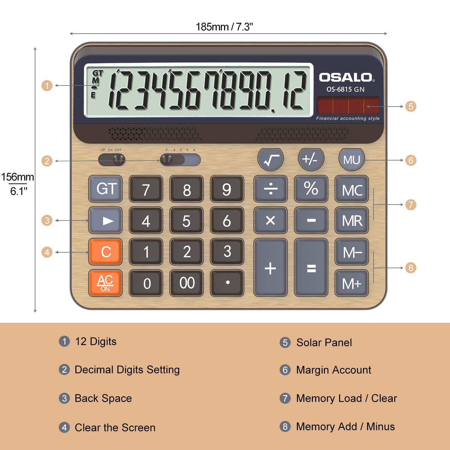 Foto 5 | Calculadora Pendancy Os-6815gn con Pantalla Lcd-Venta Internacional