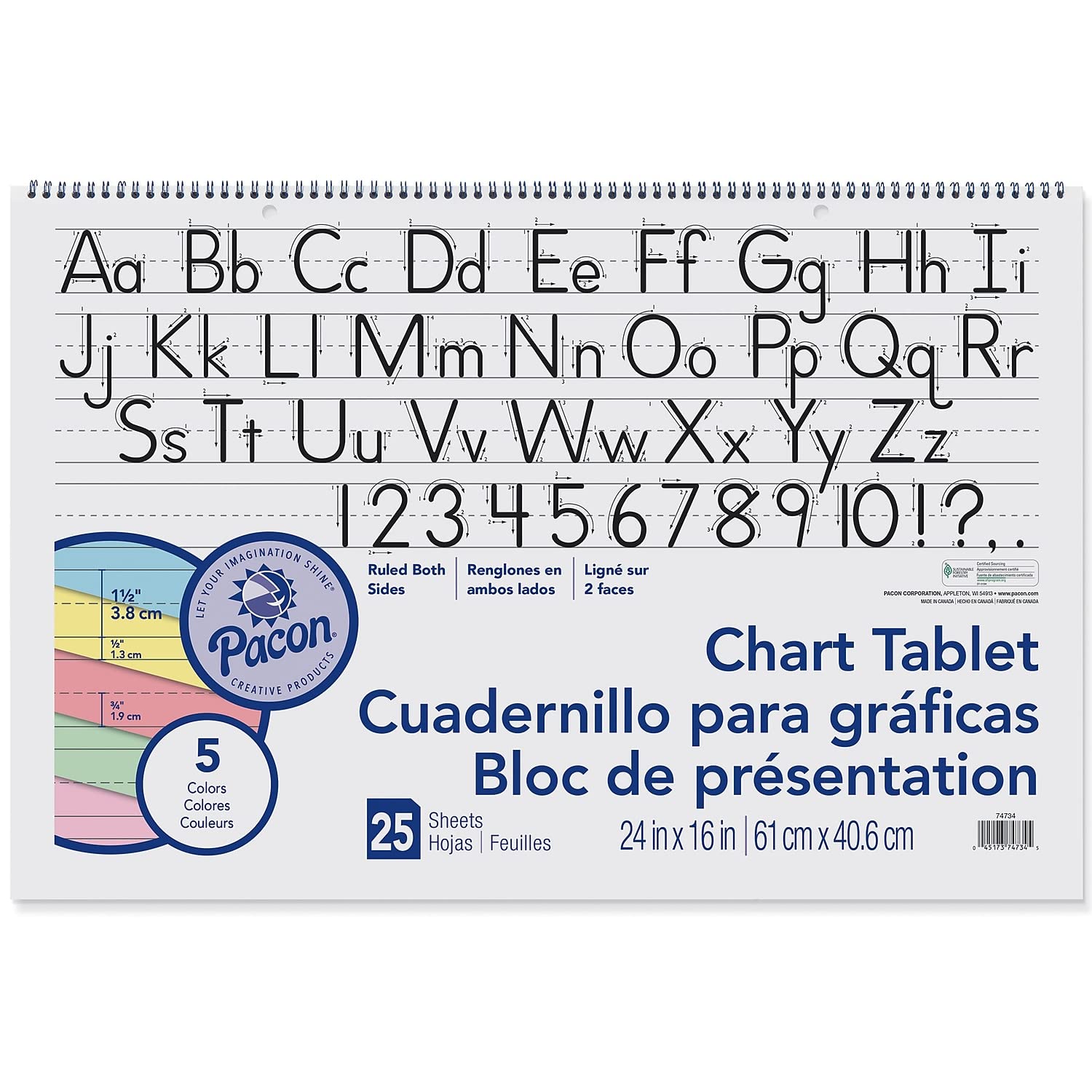 Tablet Chart Pacon Pac74734 Azul Rayado, 25 Hojas, 16 X 0,5 Cm - Venta Internacional.