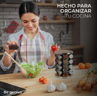 Foto 4 | Especiero Xtellar Moderno Giratorio De Acero 16 Frascos De Vidrio