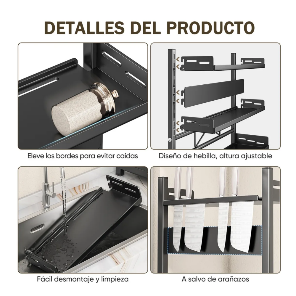Foto 5 | Estante De Cocina Para Almacenar Especias Para La Nevera Lab.g  Negro