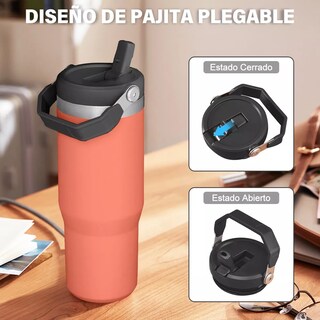 Foto 2 | Vaso Térmico de 30oz Acero Inoxidable con Popote Eo Safe Imports Esi-10452 Anaranjado