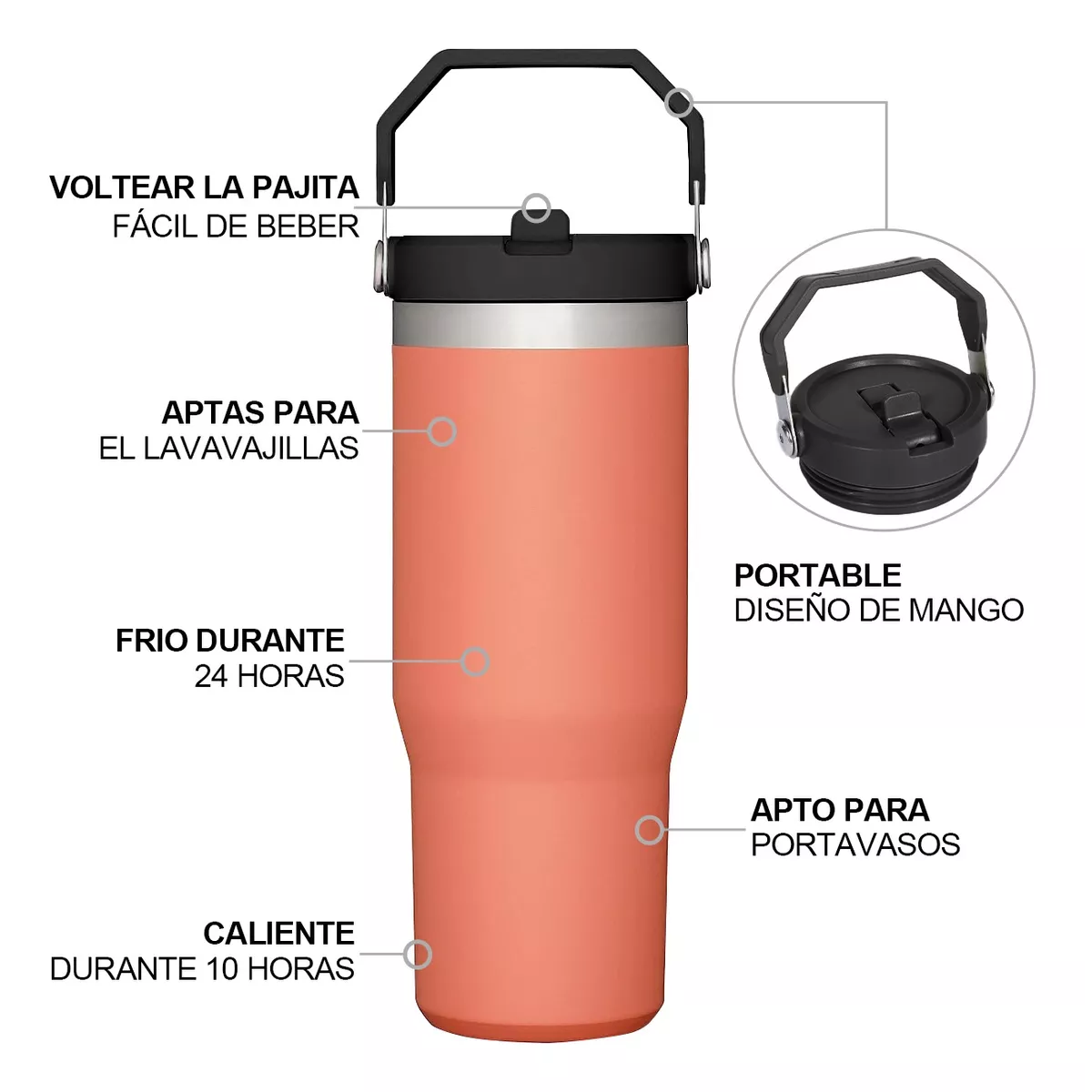 Foto 4 pulgar | Vaso Térmico de 30oz Acero Inoxidable con Popote  Eo Safe Imports Esi-10452 Anaranjado