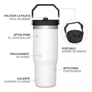 Foto 3 | Vaso Térmico de 30oz Acero Inoxidable con Popote Eo Safe Imports Esi-10450 Blanco
