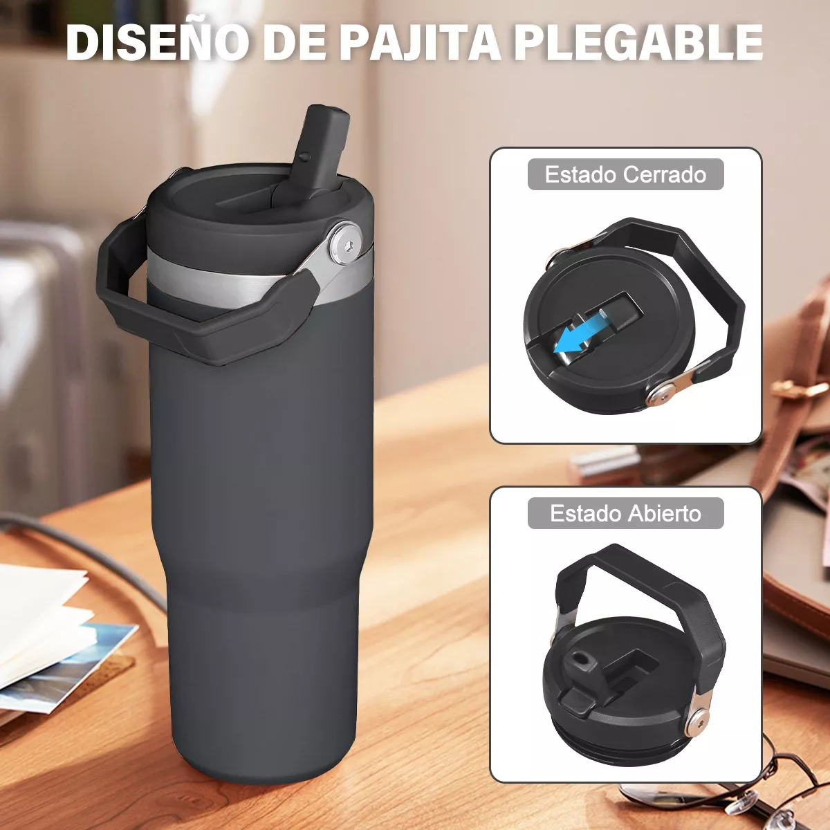 Foto 3 pulgar | Vaso Térmico de 30oz Acero Inoxidable con Popote Eo Safe Imports Esi-10451 Gris