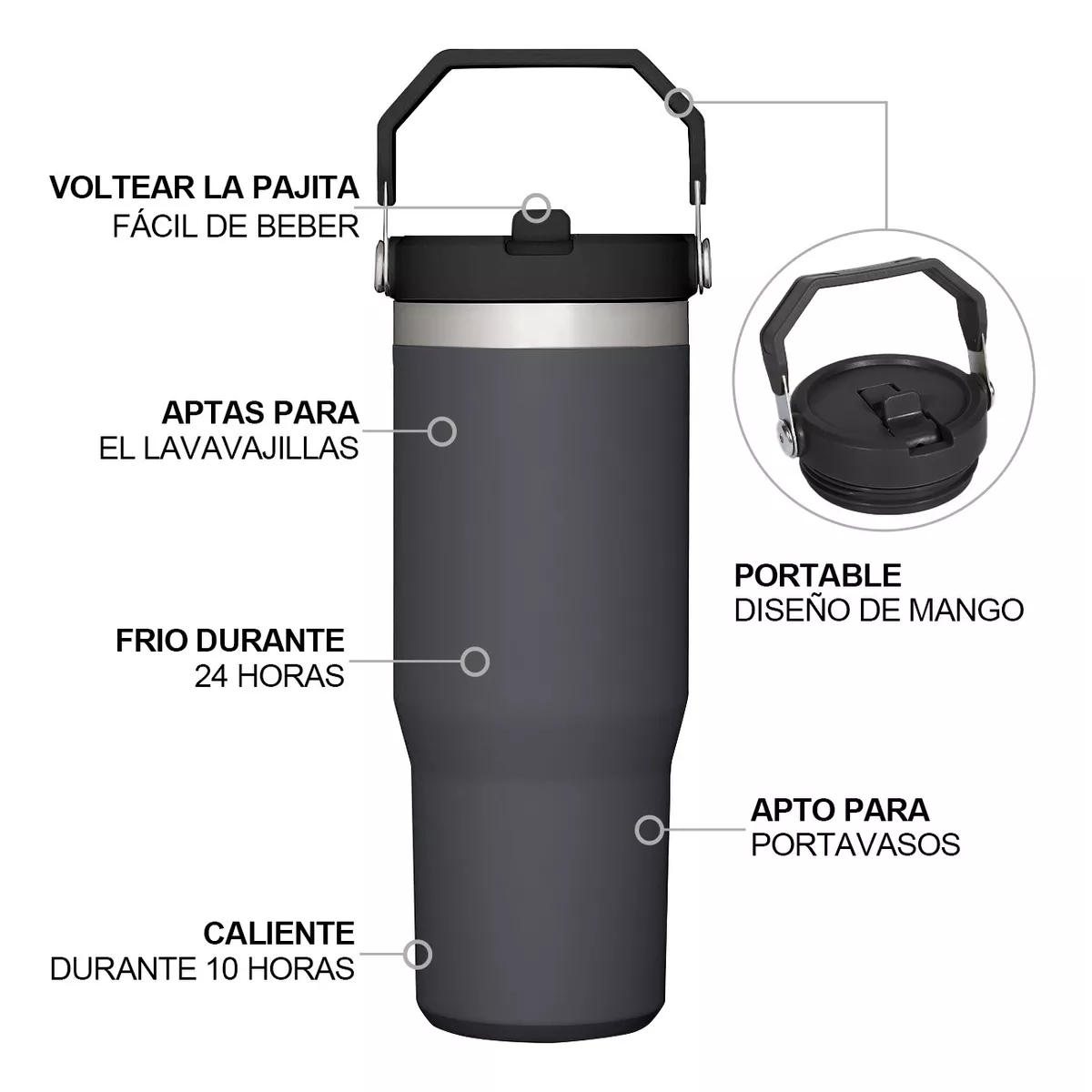 Foto 4 pulgar | Vaso Térmico de 30oz Acero Inoxidable con Popote Eo Safe Imports Esi-10451 Gris