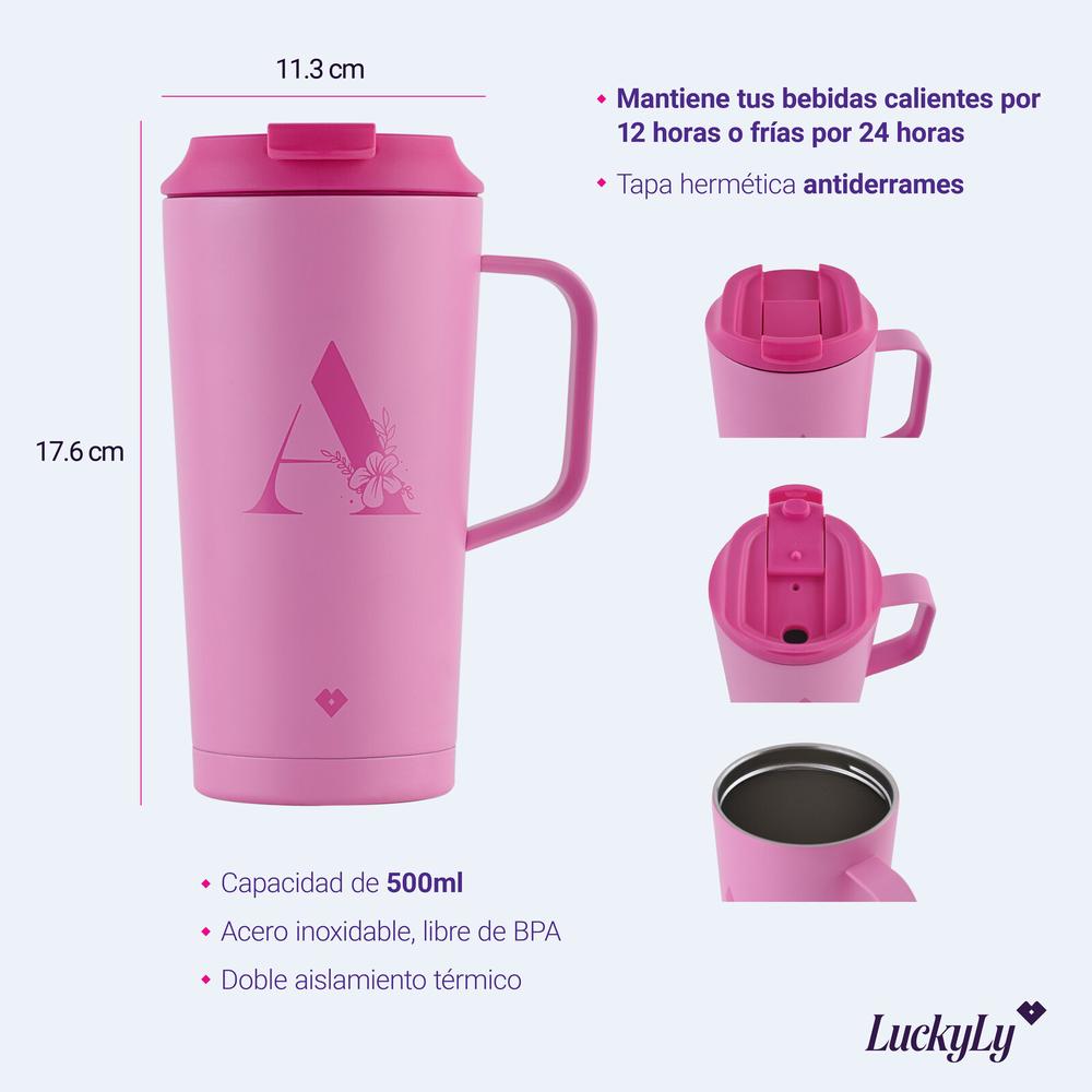 Foto 6 pulgar | Termo Para Café De Acero Inoxidable Iniciales 500ml Doble Aislamiento Térmico Luckyly Modelo Nelly