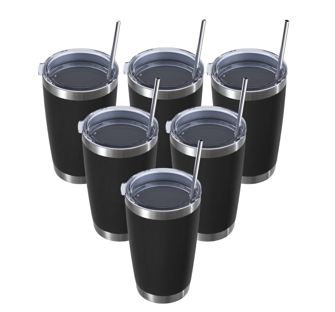 Paquete de 6 Vasos Negros de Acero Inoxidable