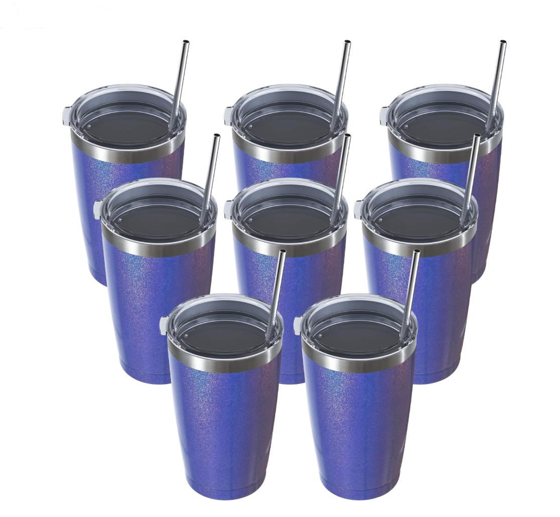 Paquete de 8 Vasos Morados de Acero Inoxidable de 20 Onzas