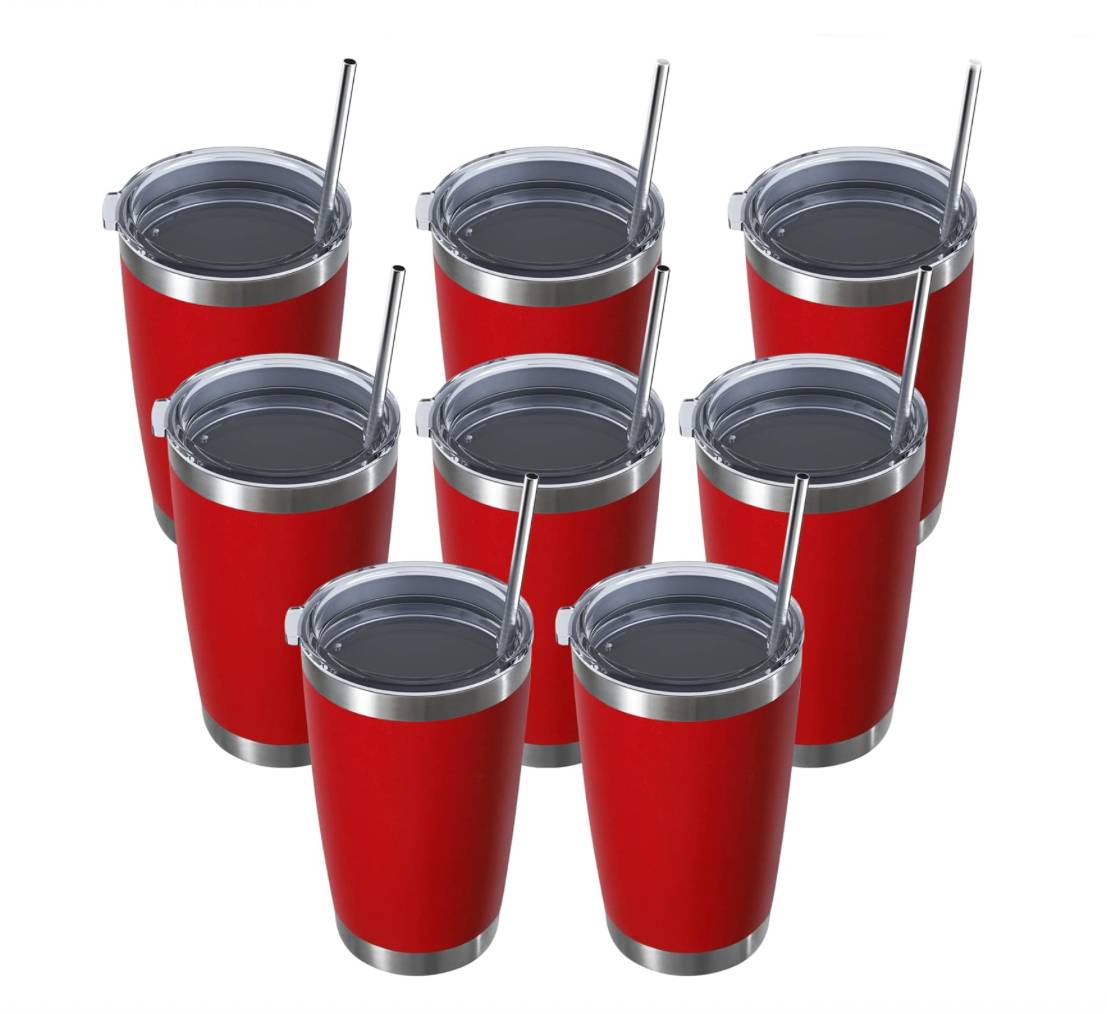 Paquete de 8 Vasos Rojos de Acero Inoxidable