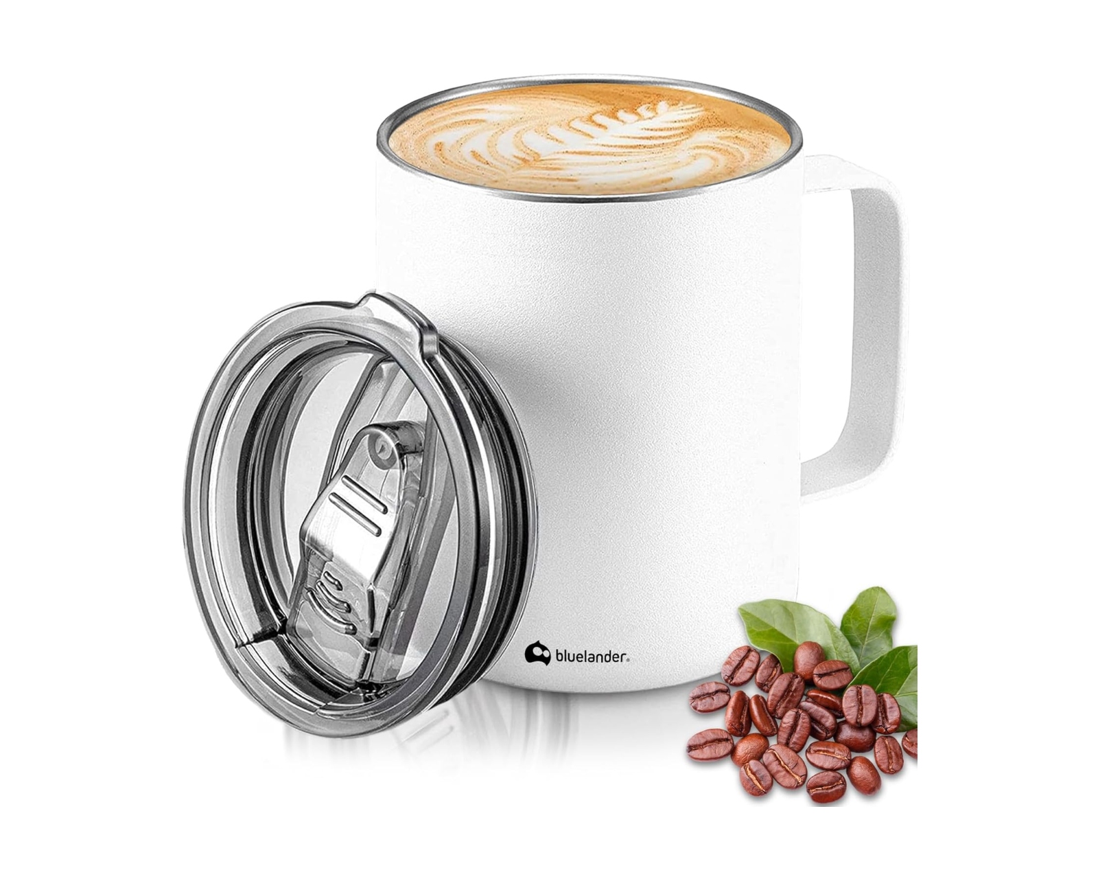 Termo Taza para Café Bluelander Blanca de 350 ml de Acero Inoxidable con Tapa