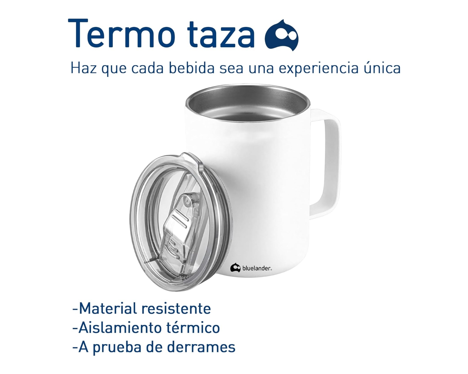 Foto 4 pulgar | Termo Taza para Café Bluelander Blanca de 350 ml de Acero Inoxidable con Tapa