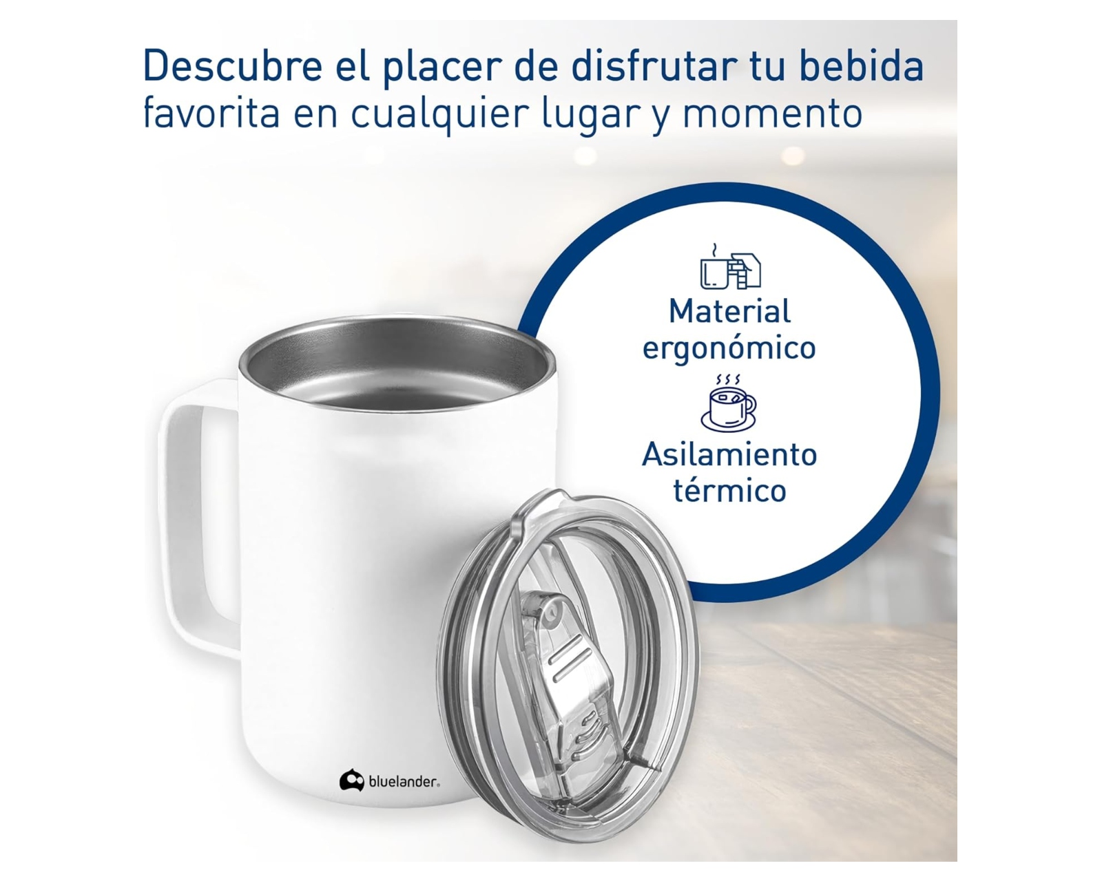 Foto 7 pulgar | Termo Taza para Café Bluelander Blanca de 350 ml de Acero Inoxidable con Tapa