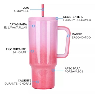 Foto 2 | Taza Térmica De 40oz Acero Inoxidable Con Popote Eo Safe Imports Esi-15959 Rosa