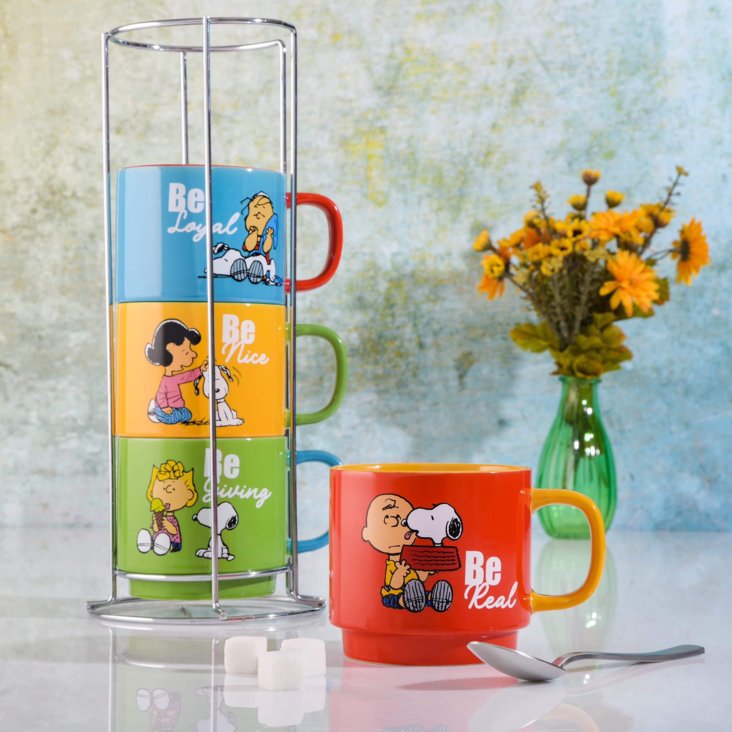 Foto 6 pulgar | Tazas Peanuts Snoopy Gentle Reminders 450 ml Paquete de 4 Piezas con Estante - Venta Internacional