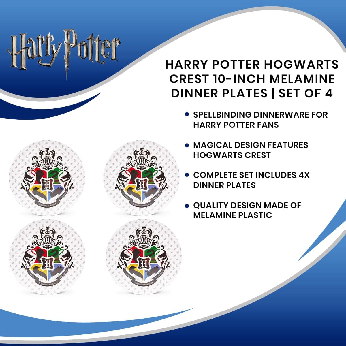 Foto 8 pulgar | Juego De Platos Llanos Con El Escudo De Hogwarts De Harry Potter, 25 Cm, 4 Unidades - Venta Internacional.