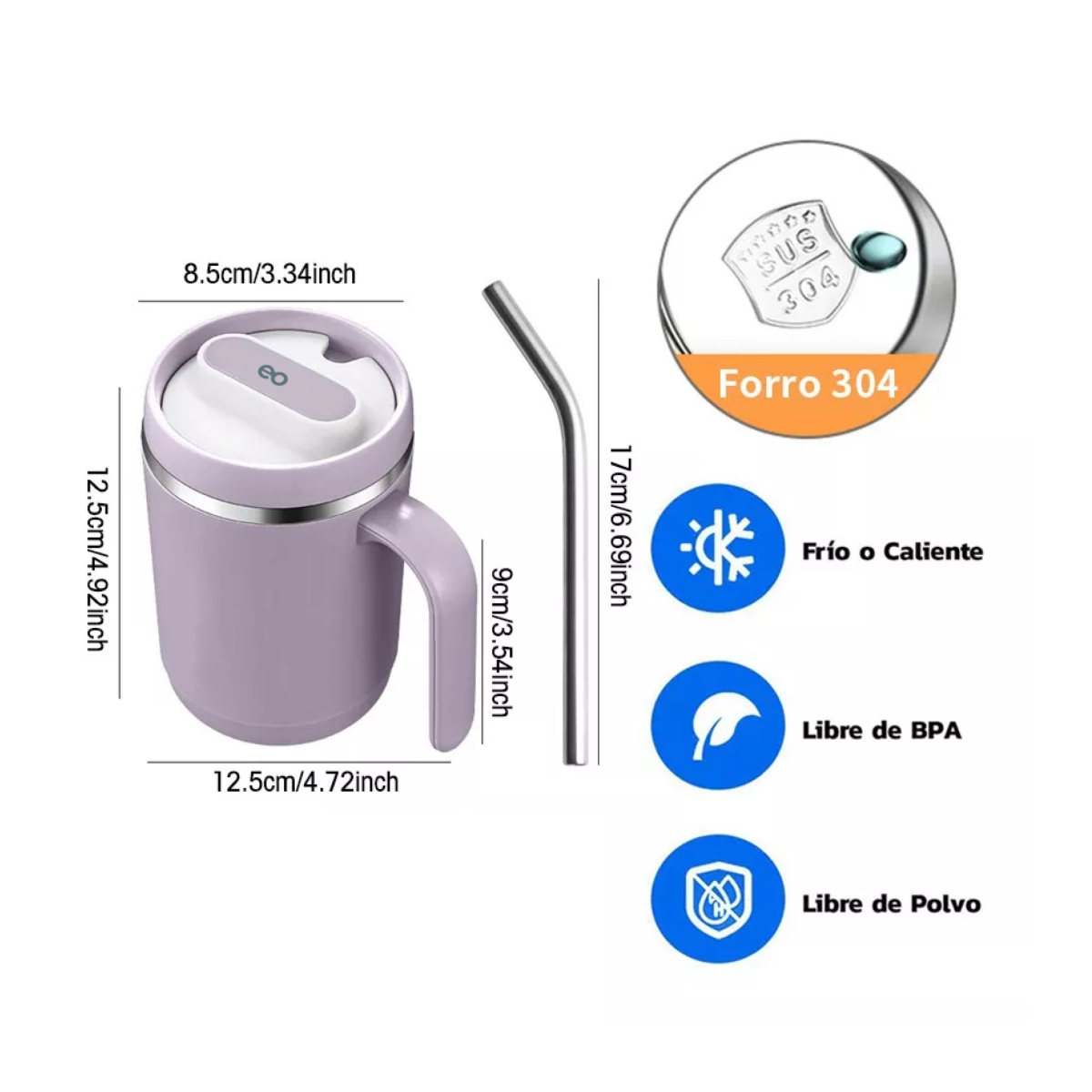 Foto 4 pulgar | Taza De Café De Acero Inoxidable De 500ml Eo Safe Imports Esi-14195-1 Púrpura