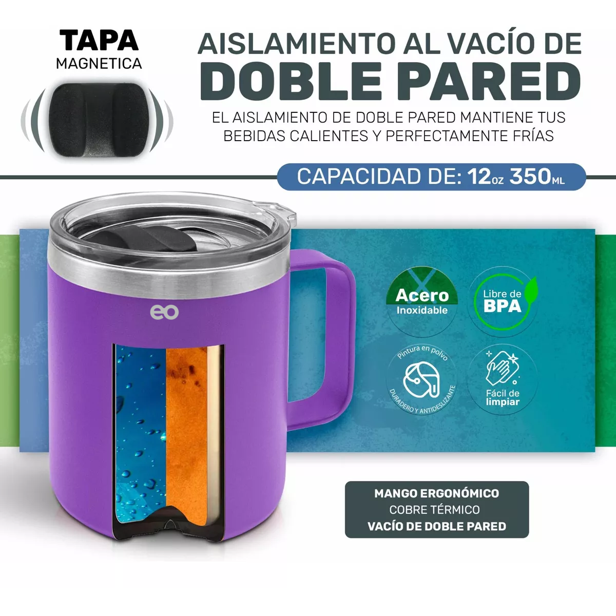Foto 4 pulgar | Taza Para Café - Doble Capa Antiderrame Multifuncional Eo Safe Imports Esi-11434-1 Purpura