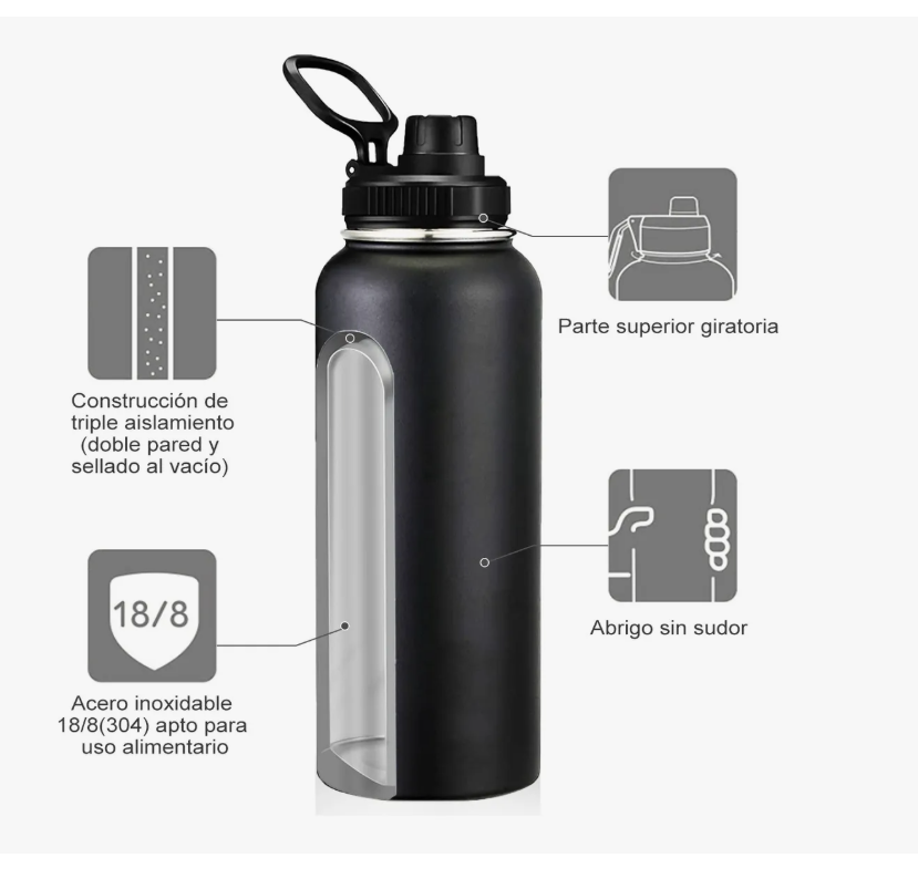 Foto 5 pulgar | Termo Xtellar Vaso-botella Acero Inoxidablecon Fría/caliente 40 Oz Modelo Negro