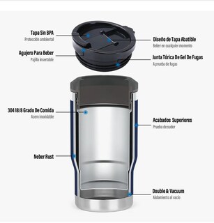 Foto 3 | Vaso Xtellar Térmico De 14oz Acero Inoxidable Con Popote Y Cepillo Modelo Azul Oscuro