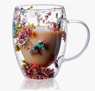 Foto 1 | Taza Vidrio Doble Pared Borosilicato 10oz Con Flor Seca Café