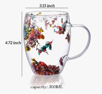 Foto 2 | Taza Vidrio Doble Pared Borosilicato 10oz Con Flor Seca Café