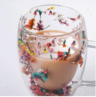 Foto 3 | Taza Vidrio Doble Pared Borosilicato 10oz Con Flor Seca Café