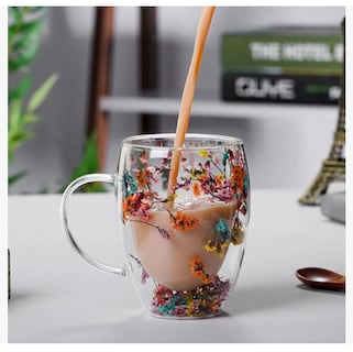 Foto 4 | Taza Vidrio Doble Pared Borosilicato 10oz Con Flor Seca Café