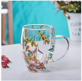 Foto 5 | Taza Vidrio Doble Pared Borosilicato 10oz Con Flor Seca Café