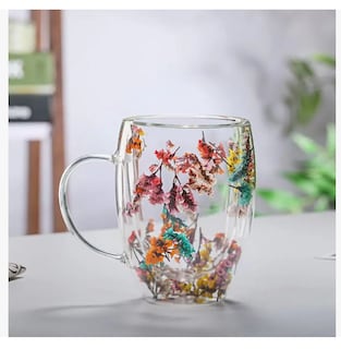 Foto 6 | Taza Vidrio Doble Pared Borosilicato 10oz Con Flor Seca Café