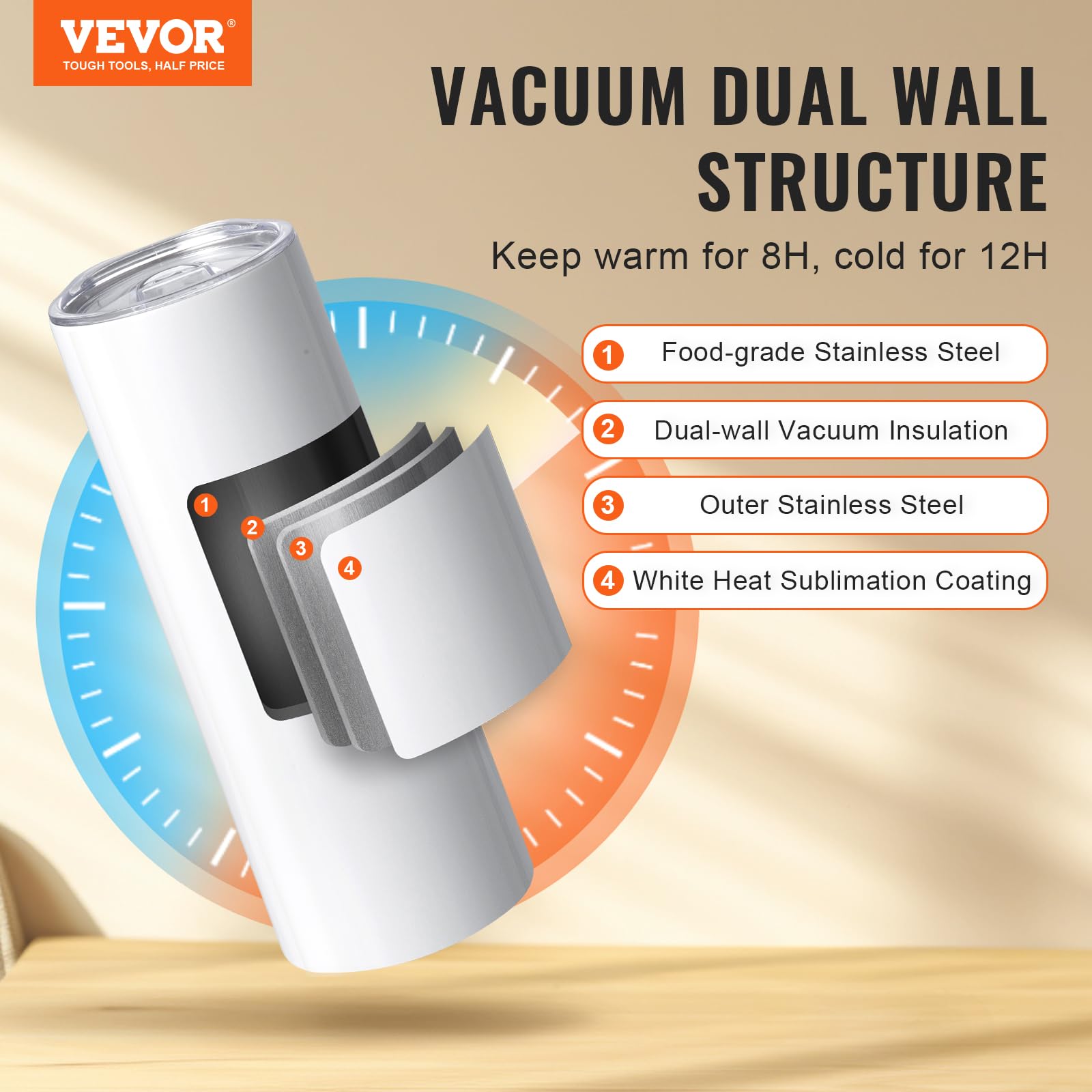 Foto 2 | Vaso De Sublimación Vevor, 8 Unidades, 887 Ml, Acero Inoxidable - Venta Internacional.