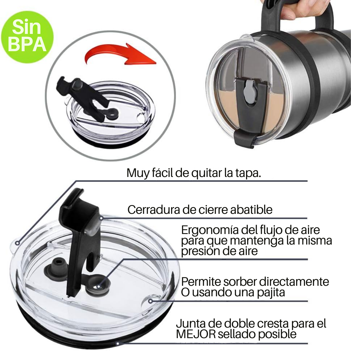 Foto 4 pulgar | 5 Tapa Con Seguro Para Vaso Térmico Yeti Rtic Ozark De 30onz (paquete 1)