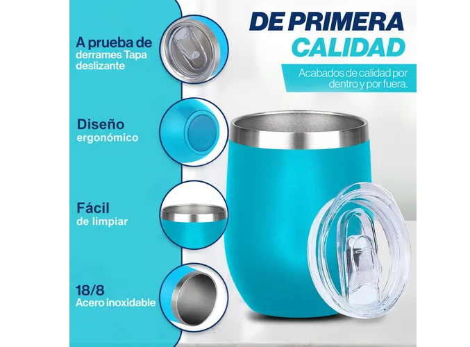 Foto 4 pulgar | Xtellar Vaso Termo Térmico Antiderrame Multifuncional, Estilo Italiano Minimalista De 12oz En Vibrante Azul Sky