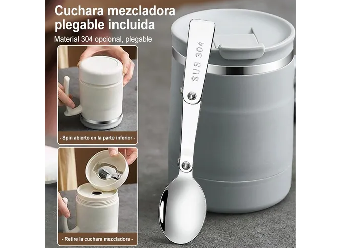 Foto 2 | Elegante Taza Termo Xtellar De Acero Inoxidable Con Cuchara, Ideal Para Café O Bebidas Frías De 17oz