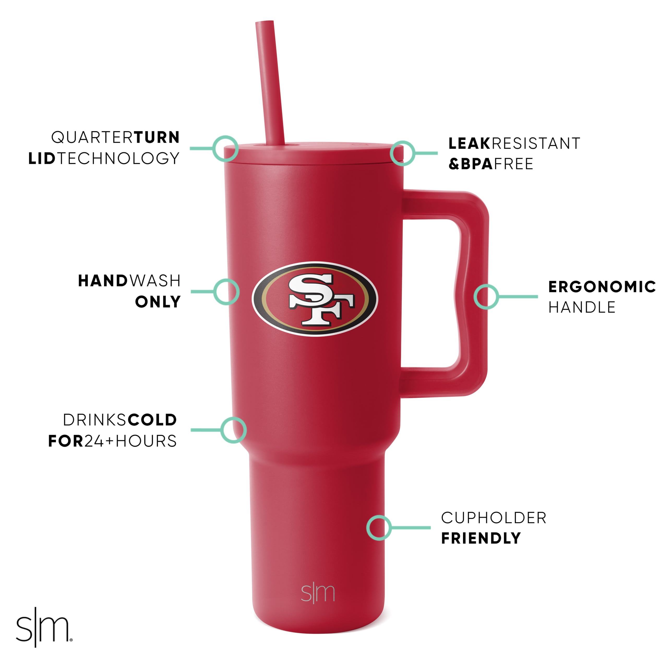 Foto 3 pulgar | Vaso Simple Modern Nfl De 1,2 L Con Asa Y Pajita San Francisco 49ers - Venta Internacional.